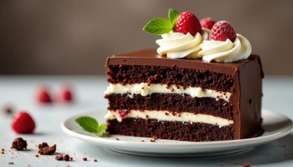 Chocolate cake layers, fluffy whipped cream swirls, chocolate cake, birthday, creamy