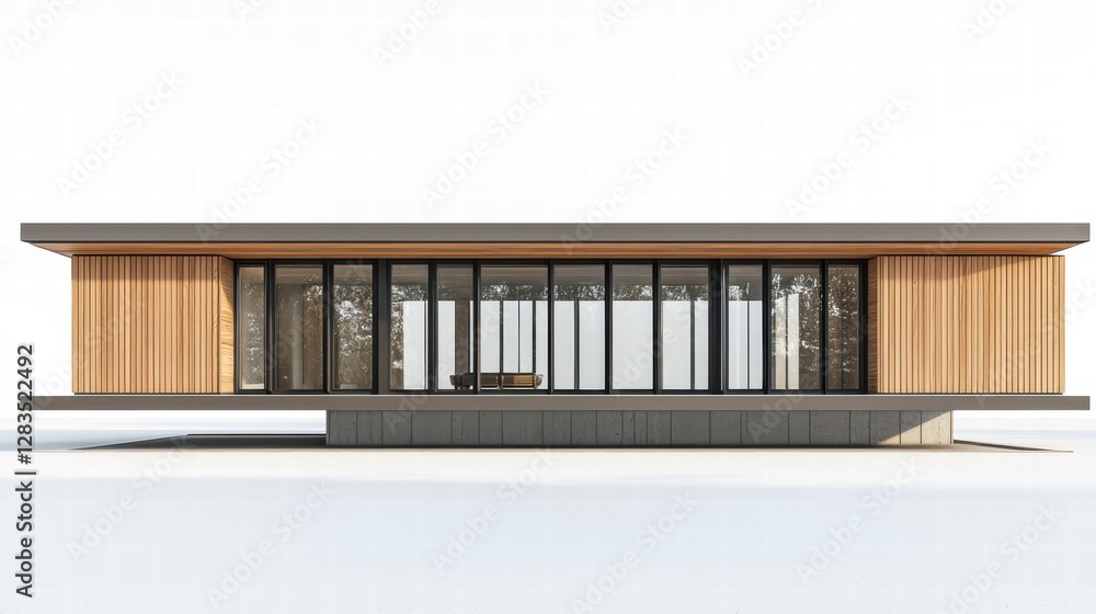 Poster modern architecture showcase: captivating architectural design features sleek lines, panoramic windo