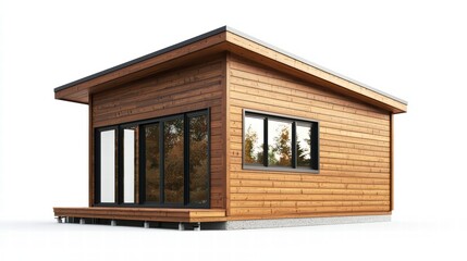 Modern Cabin Retreat: A sleek, modern cabin with natural wood siding and large windows offers a sense of tranquility and connection with nature, suggesting a perfect getaway.