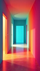 Empty room, hallway connecting to another room, light, geometric, minimal