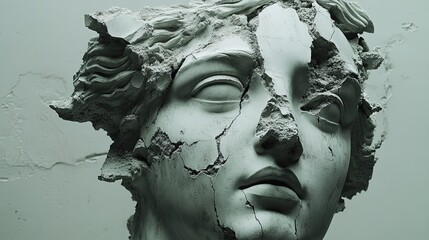 Haunting Image of Crumbling Classical Sculpture Fragments, Evoking Themes of Fragility and Time.
