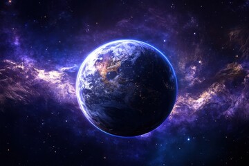 Obraz premium Beautiful view of Earth surrounded by cosmic clouds in space at night