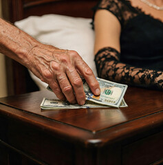 Pagamento in contanti a una prostituta, escort da parte di un uomo ricco