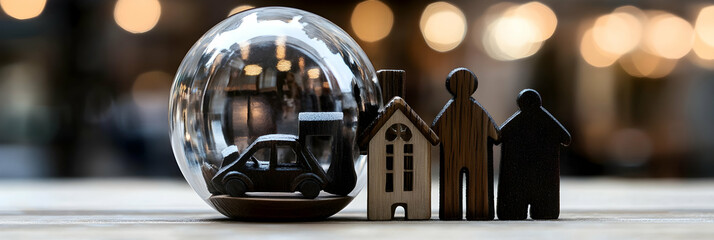 Family, Home, Car Under Glass Dome, Security & Protection,  Ensuring Safety and Well-being for Loved Ones.