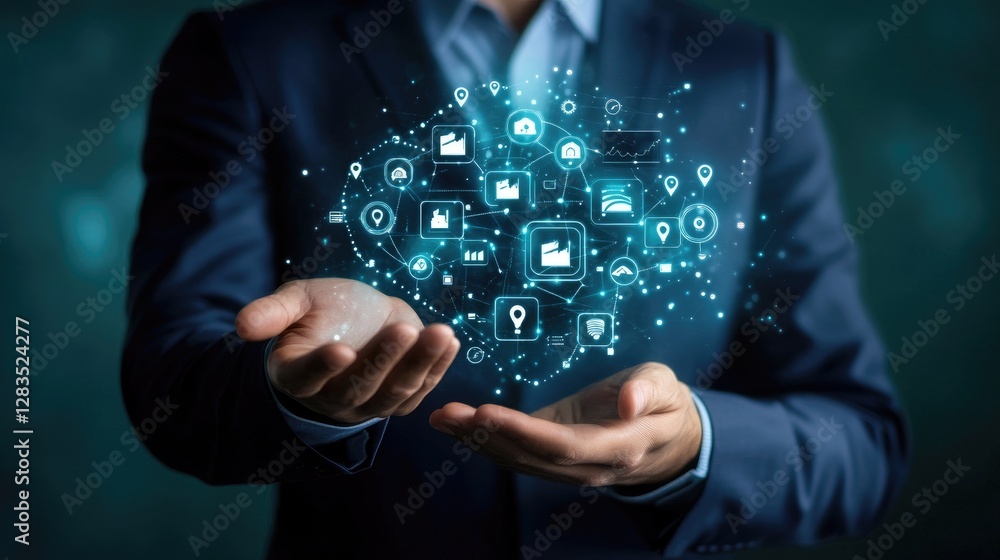 Aufkleber abstract concept of human resource management with glowing user icons connected by a digital network
