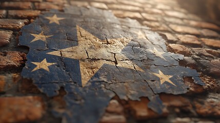 Weathered flag on brick wall