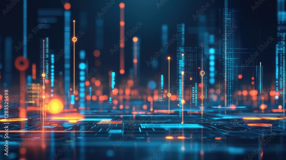 Aufkleber abstract futuristic business environment with holographic risk assessment tools and predictive ai mo