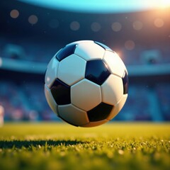Naklejka premium Football ball floating in blue fillet with blurred background , action, balloon, sports field