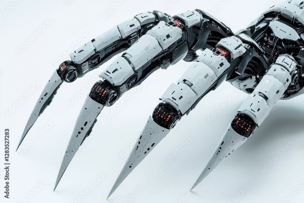 Poster detailed close-up of a menacing robotic spider, displaying intricate mechanical design and advanced 