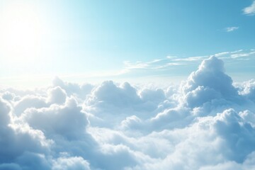 Fototapeta premium Cloudscape bathed in sunlight shining over soft white clouds in a clear blue sky