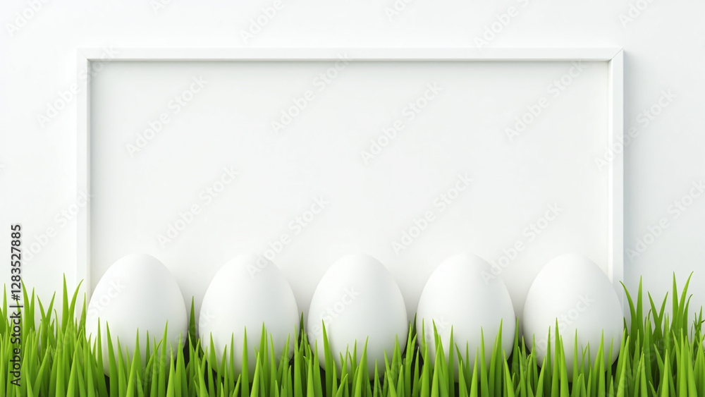 Poster white easter egg vector template features happy eggs simple frame green grass background nice clean 