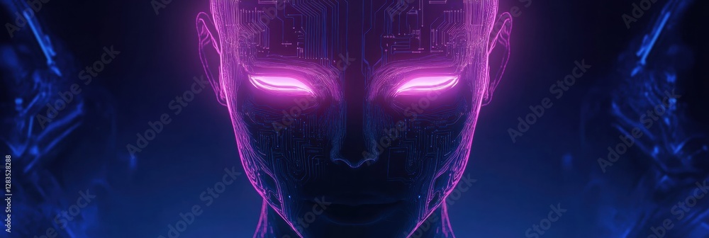 Aufkleber silhouette of a human head with glowing circuits and futuristic ai design represents the fusion of t