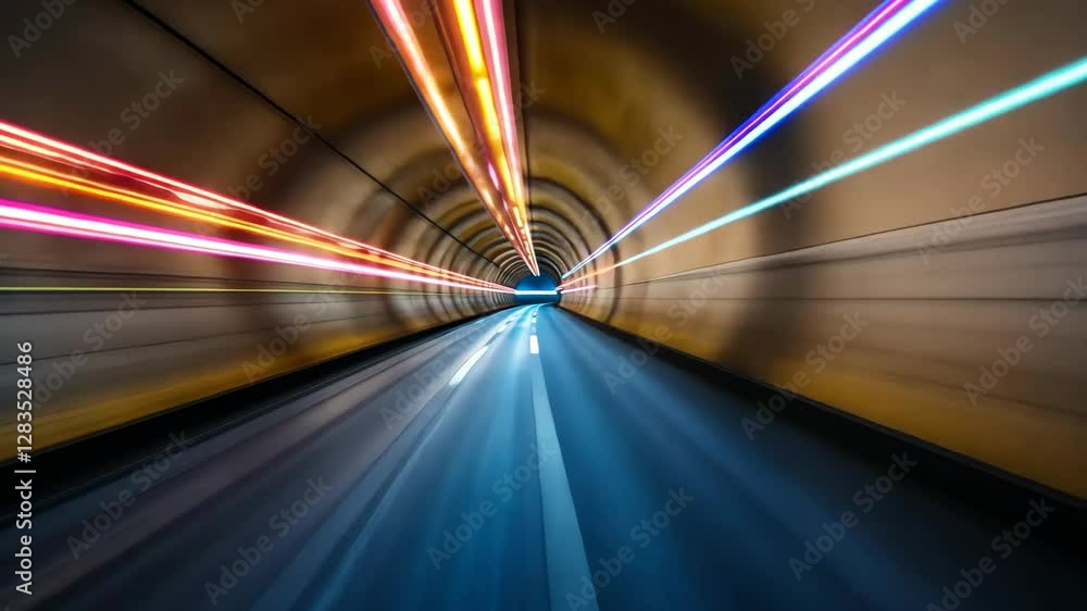 Poster dynamic tunnel motion with neon lights in highspeed timelapse