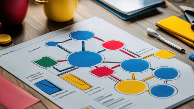 Business continuity planning concept with flowcharts and contingency plan documents on a desk
