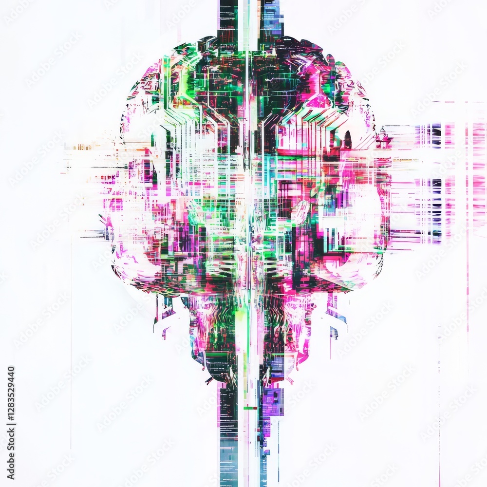 Poster digital mind: a complex, vibrant digital representation of a human brain, intricately designed with 