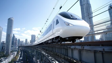 Fototapeta premium Futuristic High-Speed Train in Modern City