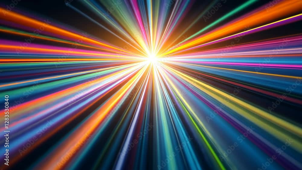Poster vibrant light burst radiates dynamic multicolored rays in expanding motion