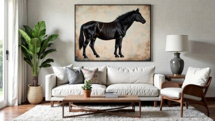 Elegant living room with zebra artwork and modern decor elements