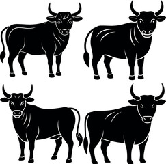 Minimalist Bull Silhouette Vector Icon Set Strong & Bold Design
