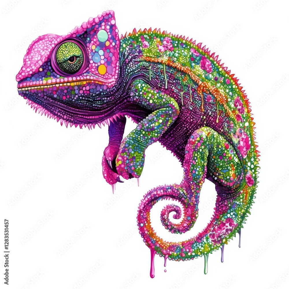 Poster vibrant chameleon in a rainbow of colors: a captivating artistic depiction of a chameleon, boasting 