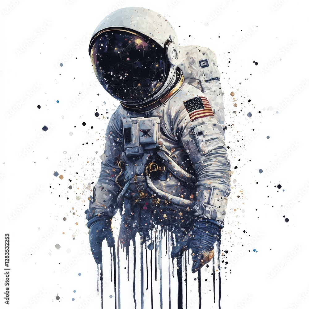 Aufkleber astronaut with space galaxy reflection: a detailed depiction of an astronaut in a spacesuit with a g