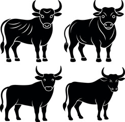 Minimalist Bull Silhouette Vector Icon Set Strong & Bold Design