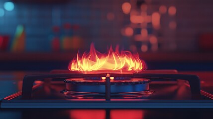 Burner with bright flame &ndash; cooking in the kitchen