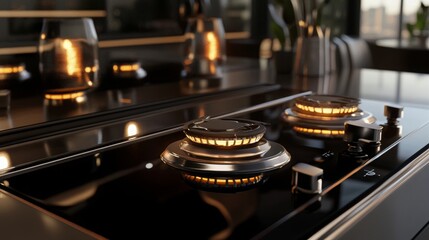 Close-up of gas stove burner with fire