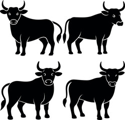 Minimalist Bull Silhouette Vector Icon Set Strong & Bold Design