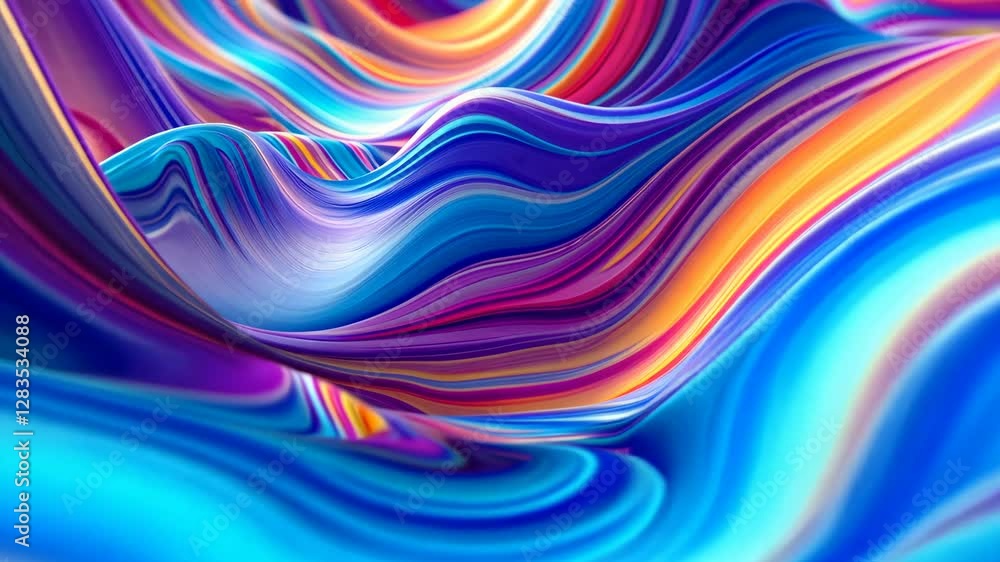 Poster vivid abstract waves in fluid motion: multicolored liquid patterns evolving across frames