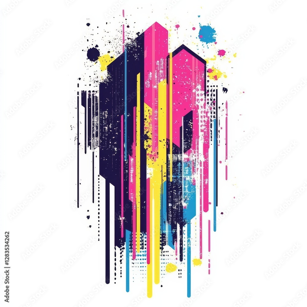 Poster abstract geometric composition: a dynamic abstract artwork bursts with vibrant colors and geometric 