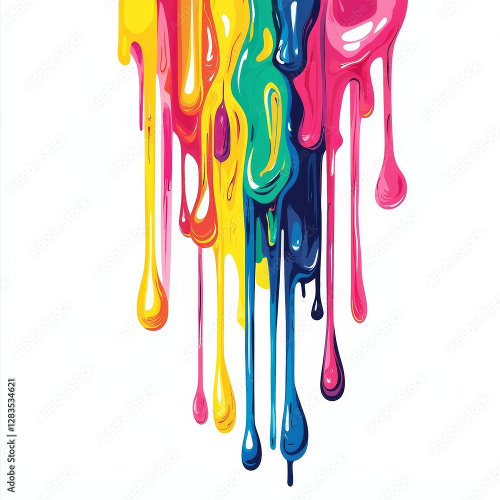 Poster rainbow dripping paint: a vibrant cascade of colorful paint drips downwards, creating a dynamic and 