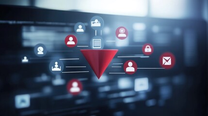 Concept of customer retention with a funnel diagram labeled acquisition, engagement, and loyalty, business theme, no people