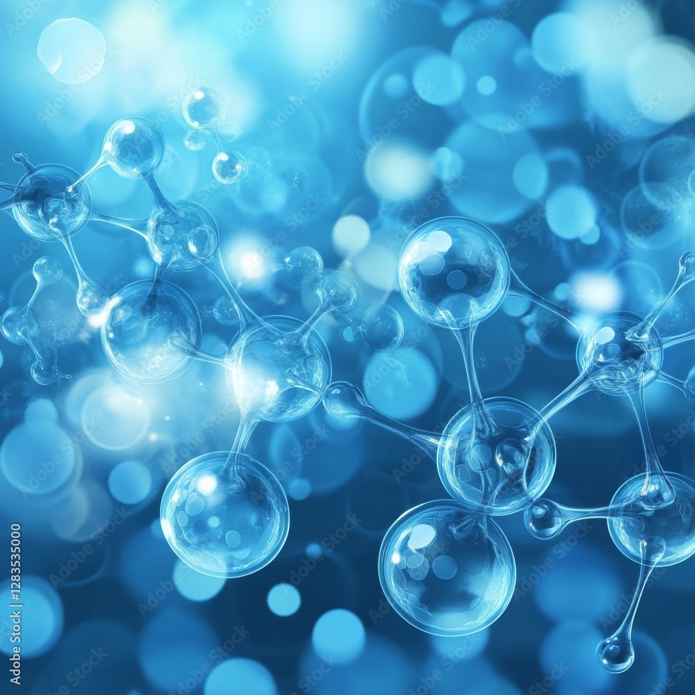 Leinwandbilder abstract blue molecule structure: science and technology background with bokeh lights and futuristic