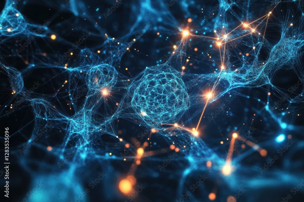 Aufkleber vivid visualization of interconnected neurons in a cosmic-like network