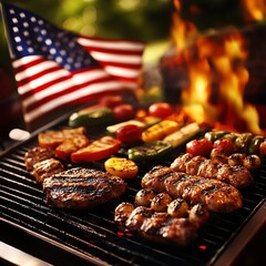 Patriotic Barbeque with American Flag and Grill