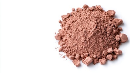 Abundant pile of chocolate powder set against a bright white background highlighting the rich texture and culinary versatility of cocoa