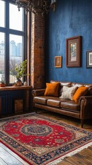 Red Patterned Rug In Stylish Modern Living Room