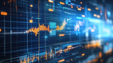 Obraz premium Digital concept of artificial intelligence-driven market analysis with data scanning and real-time updates, no people
