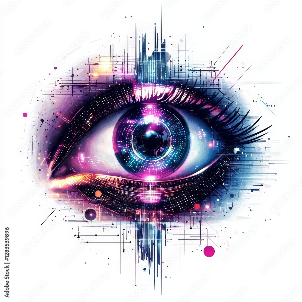 Poster eye of technology: a mesmerizing digital eye, capturing the essence of futuristic vision, merges org