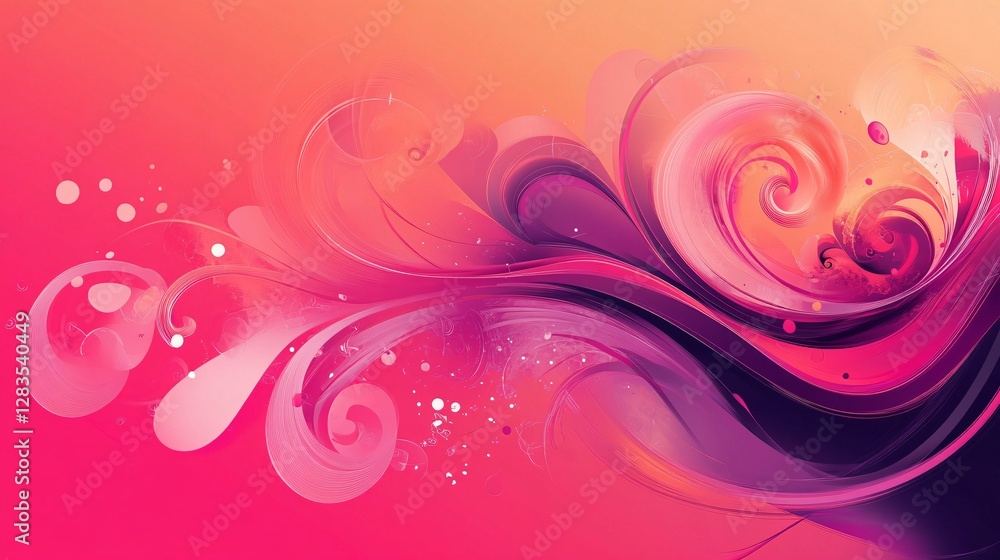 Poster a bright pink background with abstract swirling patterns in darker tones