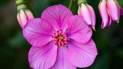 Obraz premium Close-up of a Vibrant Pink Flower with Delicate Veins and Buds