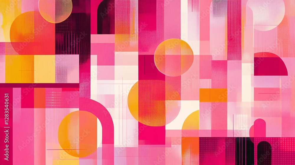 Poster a deep pink background with abstract geometric patterns in lighter shades