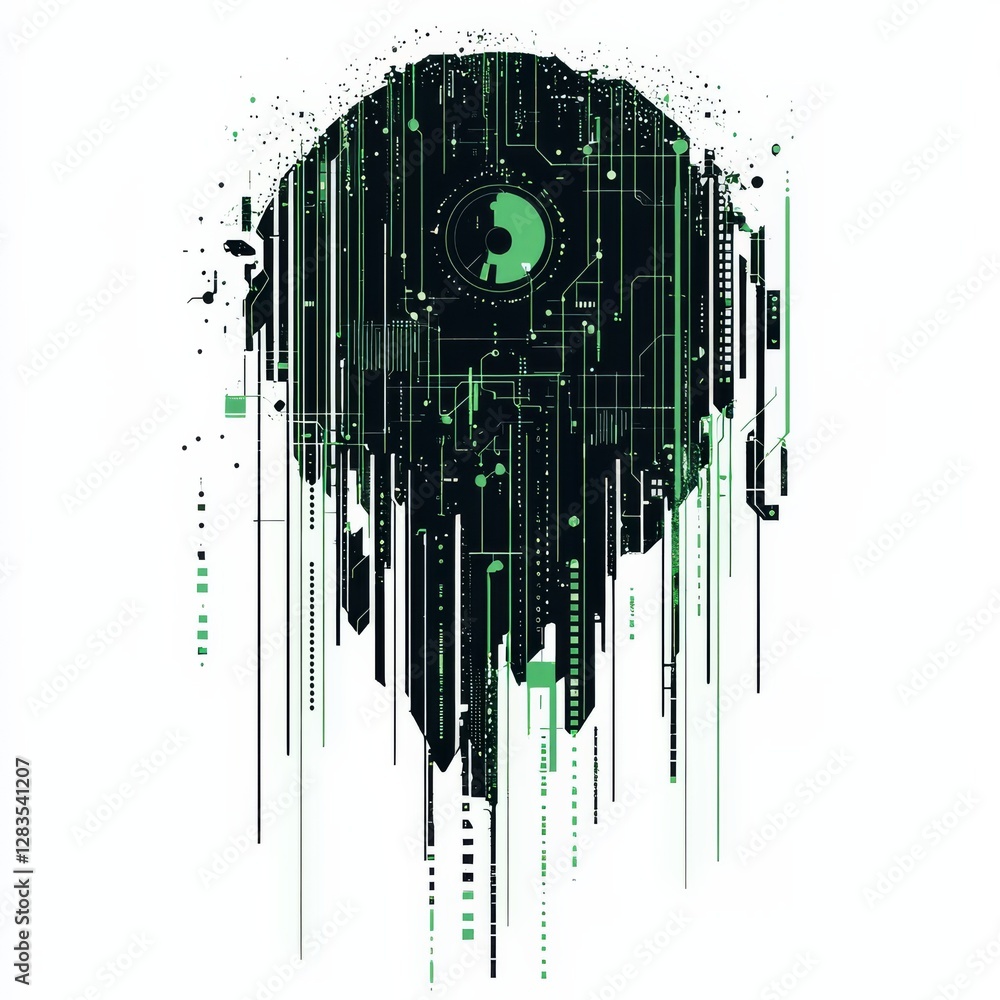 Poster abstract technological orb: a digital abstract representation of a technological orb, in green and d