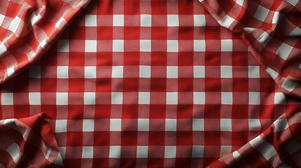  red checkered tablecloth isolated on transparent background, top view