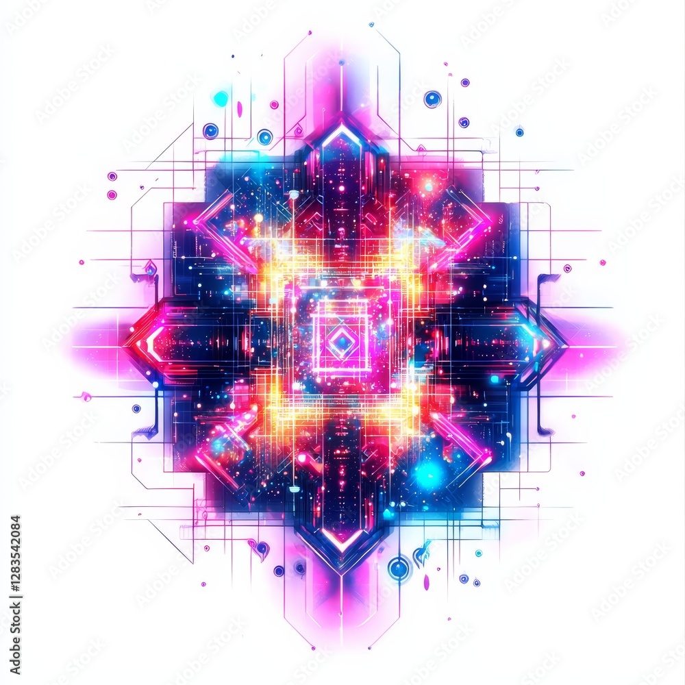 Poster cybernetic symphony: a vibrant display of futuristic technology, with a kaleidoscopic array of inter