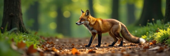 Fototapeta premium Fox's sharp right front paw on forest floor, vector fox, paw print, animal prints
