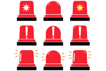 emergency siren flashlight set for ambulance, police and alarms with exclamation hazard, warning symbol, icon, sign, set, security, icons, warning symbol in red colour, ambulance light vector set