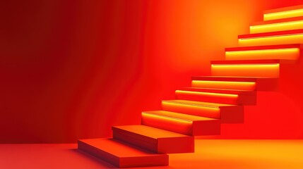 Obraz premium Floating staircase leading upwards with glowing steps, representing growth through change, no people