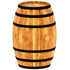 3d render wooden barrel with transparent background